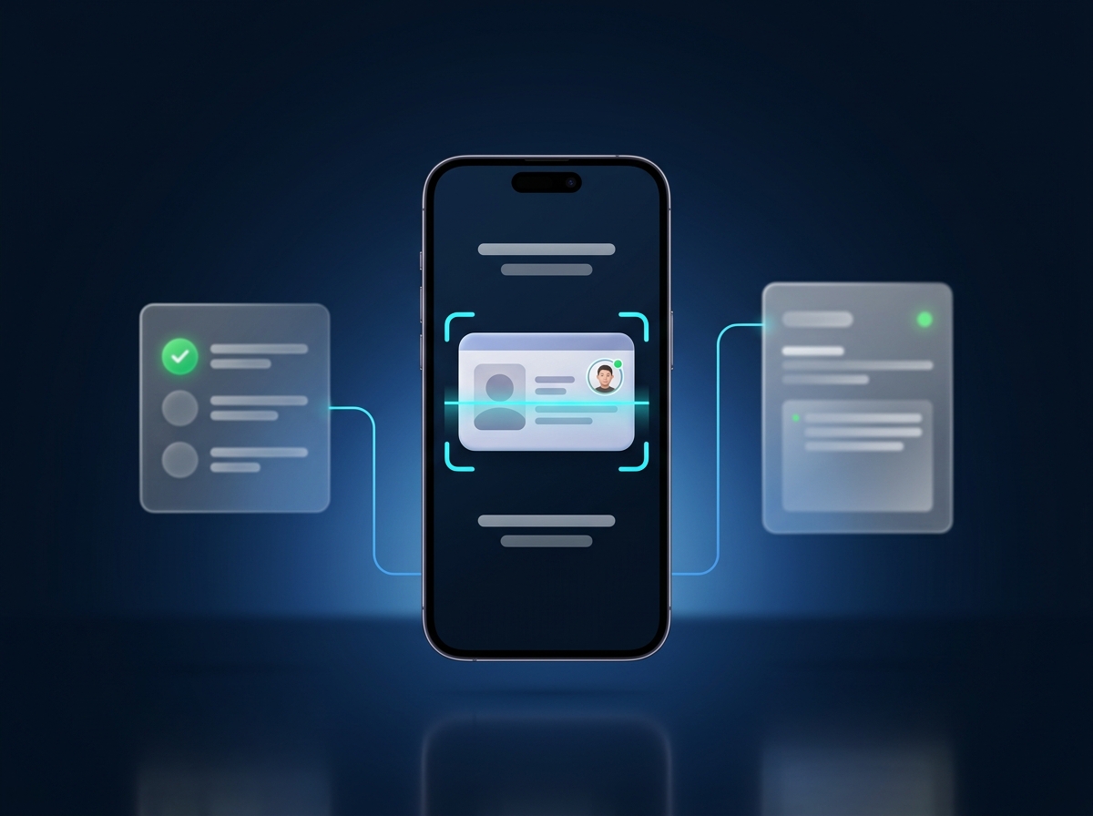 Customer identity verification on a phone, with the deal document checklist clearing and the verification report filed back to the deal